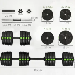 2-in-1 Hantel Set, 30 kg verstellbar Dumbbell Set mit 16 Hantelscheiben Schwarz