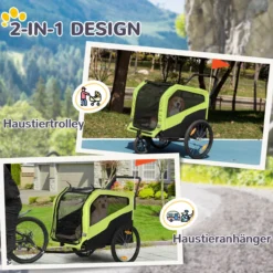 2-in-1 Hundeanhänger, Fahrradanhänger für Hunde, Hundewagen mit Reflektoren