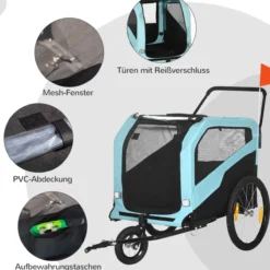 2-in-1 Hundeanhänger Fahrradanhänger für Hunde Hundewagen mit Reflektoren