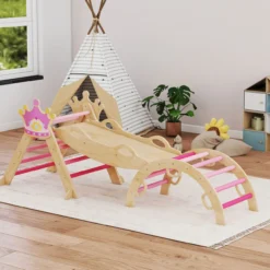 8-in-1 Indoor-Klettergerüst für Kinder, Rutsche, Rampe, Bogen, Holz