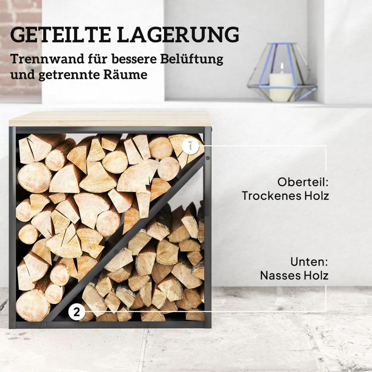2-in-1 Kaminholzregal für innen 58 x 36 x 60cm erhöhtes Brennholzregal