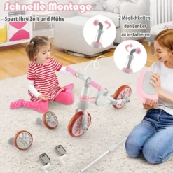 4 in 1 Kinder Dreirad & Laufrad & Balance Bike & Schiebeauto mit verstellbarem Schiebegriff
