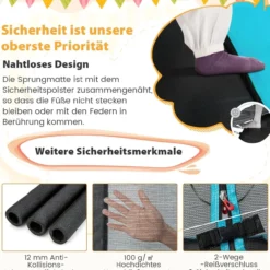 2 in 1 Kindertrampolin mit Schaukel, Gartentrampolin rechteckig mit Sicherheitsnetz
