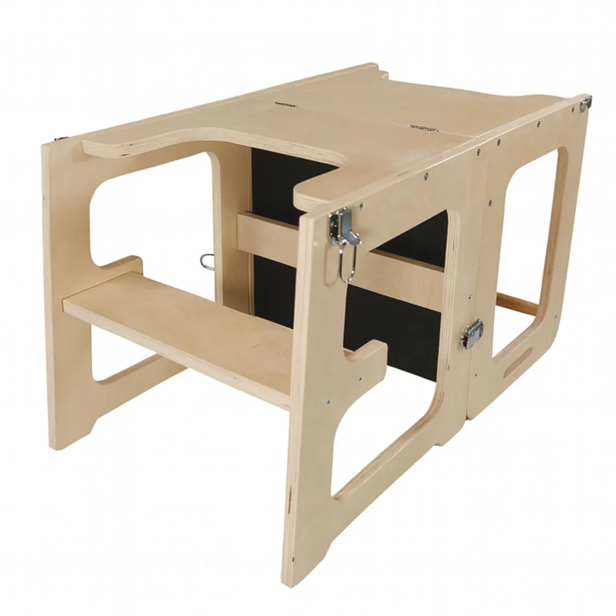 3in1 Lernturm aus Birke mit Maltafel, Tisch und Stuhl für Kinder, natur