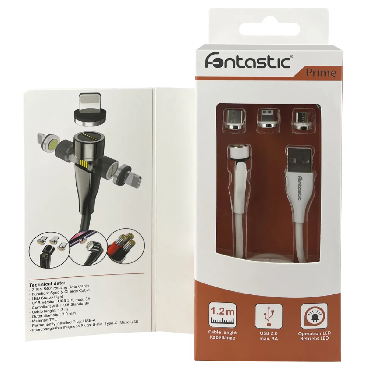 3 in 1 Magnet Datenkabel mit 3 Adaptern weiss