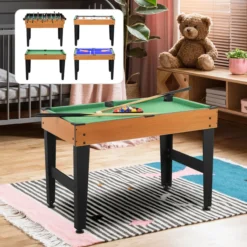 4 in 1 Multigame Spieletisch, Partyspieltisch mit Tischtennis Stahl, Naturholz