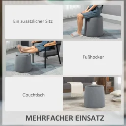2-in-1 Ottomane Sitzhocker inklusive Stauraum, abnehmbaren Deckel Grau