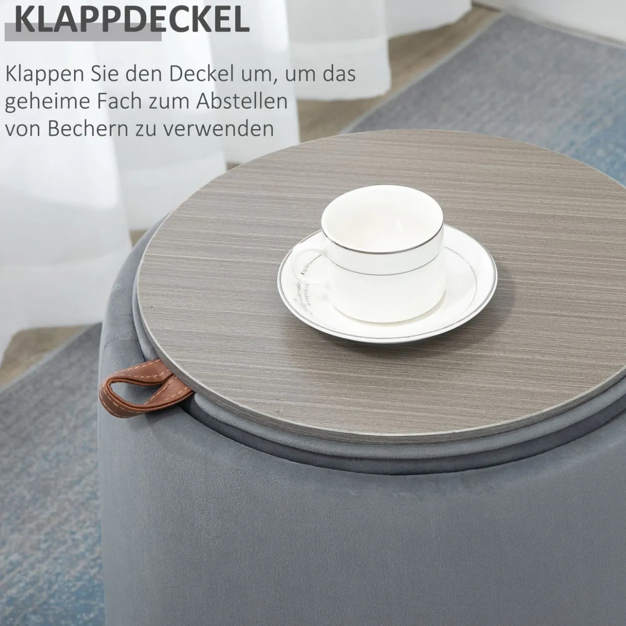2-in-1 Ottomane Sitzhocker inklusive Stauraum, abnehmbaren Deckel Grau
