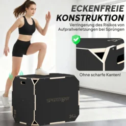 3-in-1 Plyo Box Plyometrische Sprungbox mit 3 Sprunghöhen Griffen Kantenfreie
