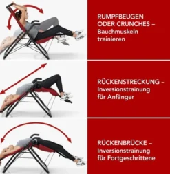 Inversionstrainer Deluxe - Heimtrainer für Rücken, Bauch, Rumpf & Beine - Rot / Schwarz