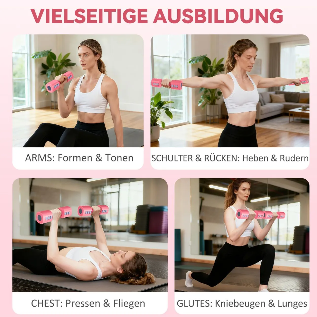 4-in-1 Verstellbare Hantel, 1-2,5 kg Hanteln mit rutschfest Griff, Kurzhantelset