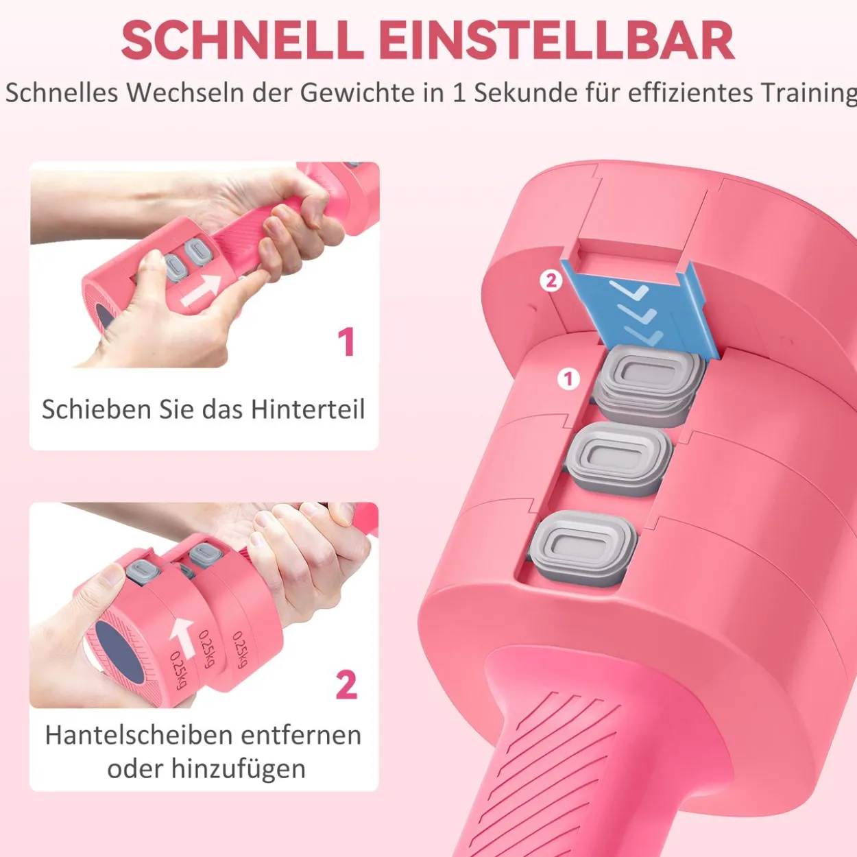 4-in-1 Verstellbare Hantel, 1-2,5 kg Hanteln mit rutschfest Griff, Kurzhantelset