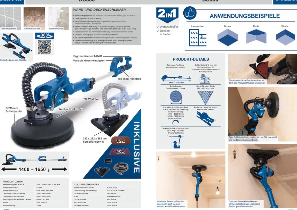 2in1 Wand- und Deckenschleifer DS930