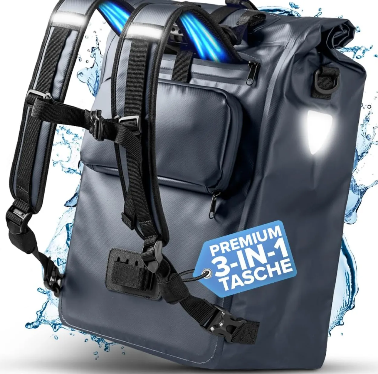 3in1 wasserdichte Fahrradtasche / Rucksack für Gepäckträger 22L