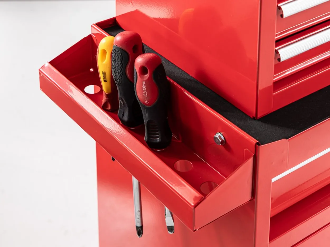 2 in 1 Werkstattwagen 5 Schubladen 50 cm, rot