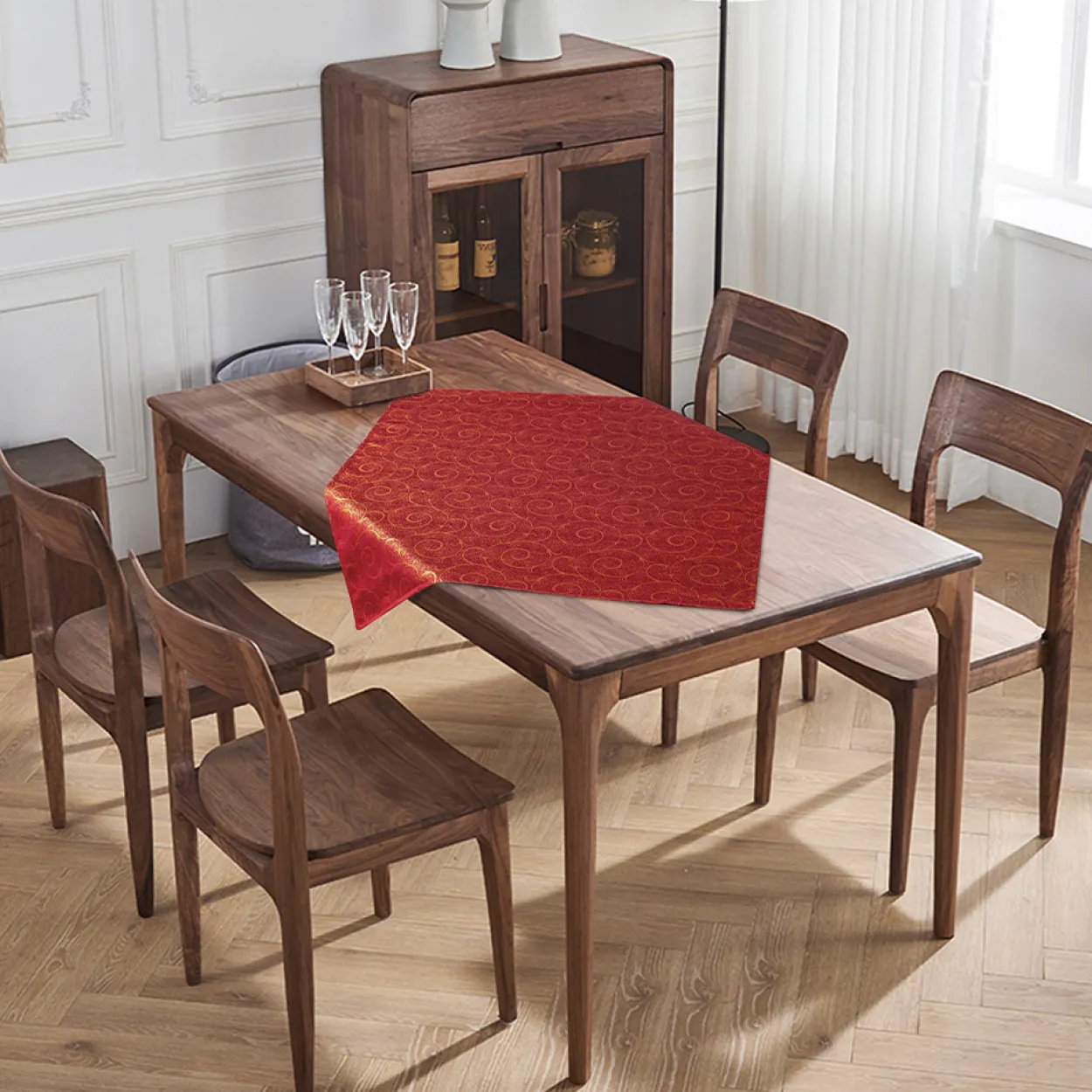 Jacquard-Mitteldecke mit Goldeffekt - Bordeaux/Gold
