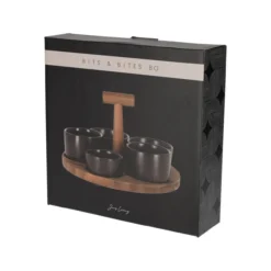 JENS Living Bits & Bites Bo Groß – Serviertablett aus Akazienholz mit 5 schwarzen Keramikschalen