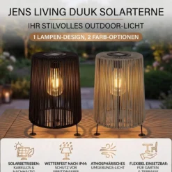 JENS Living LED Solar Dekoleuchte Grau-Beige IP44 | Gartenlaterne für Terrasse & Balkon