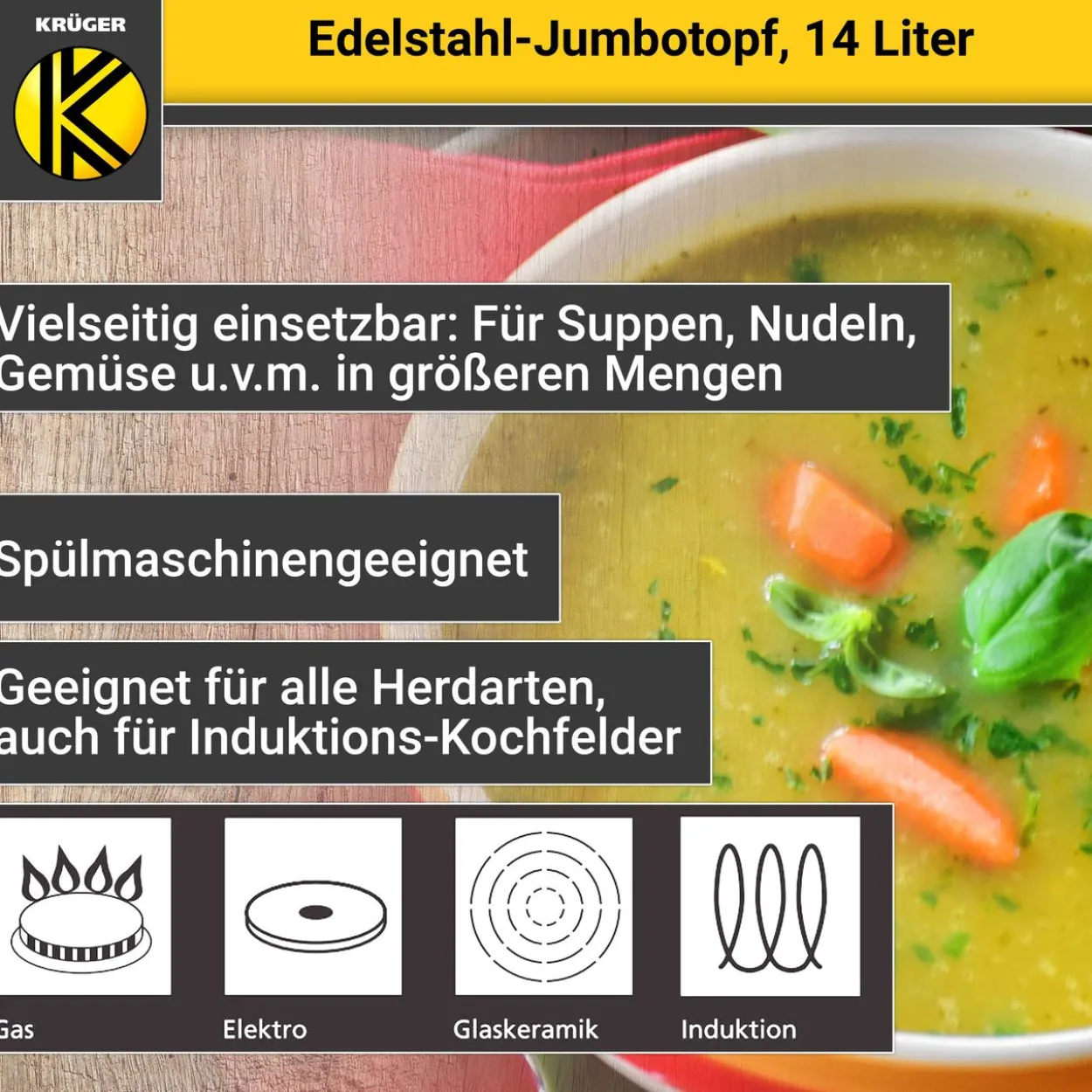 Jumbotopf mit Glasdeckel 14l