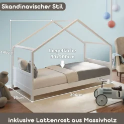 Juniorbett Sonja mit Dachgestell - ca. 90 x 200 cm, inkl. Lattenrost