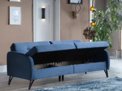 Juniper 3-Sitzer Schlafsofa mit Bettkasten und Schlaffunktion - Blau