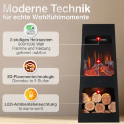 KAMINIO Elektrischer Gartenkamin KAI L - Elektro Terrassenofen - Schwarz