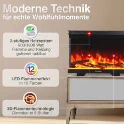 KAMINIO Elektrokamin LEA - Elektrischer 3-in-1 Kamin mit Panoramaview - 30 Zoll