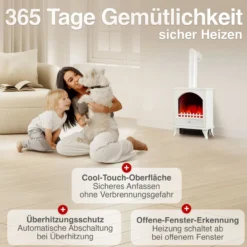 KAMINIO Elektrokamin LENI mit Ofenrohr - Elektrischer Kaminofen - Weiß
