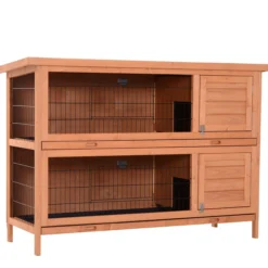 Kaninchenstall doppelstöckig für Kleintiere Tannenholz Orange 136,4x50x93cm