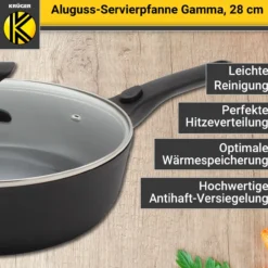 Karl Krüger - Aluguss Servierpfanne Gamma rund mit Glasdeckel, 28 cm