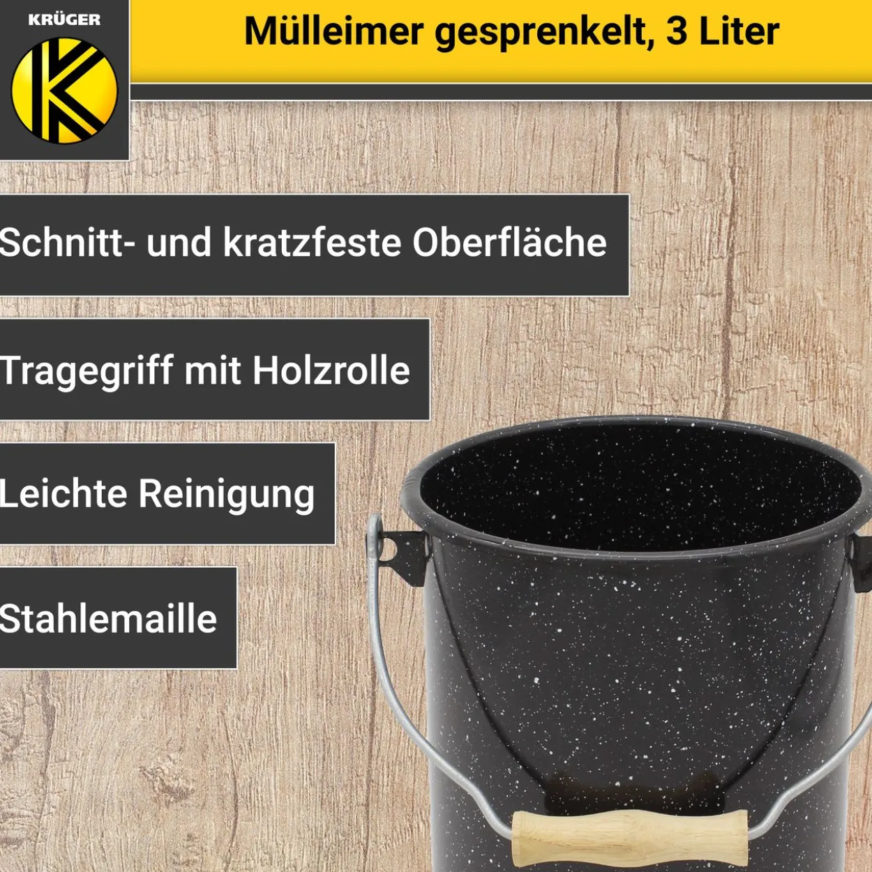 Karl Krüger - Emaillierter Mülleimer mit Deckel gesprenkelt