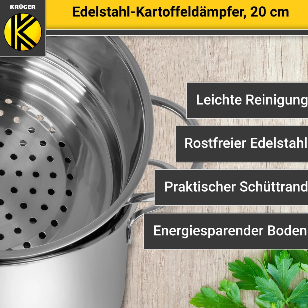 Kartoffeldämpfer Edelstahl mit Glasdeckel, 20 cm