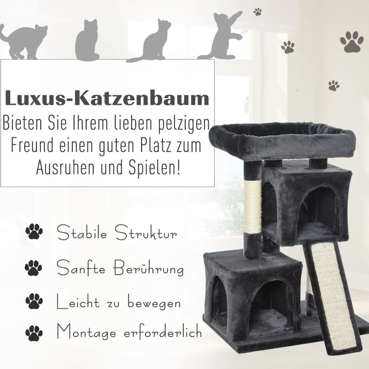 Katzenbaum Katzenkratzbaum Katzenbaum mit Sisalsäulen Dunkelgrau