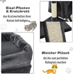 Katzenbaum Katzenkratzbaum Katzenbaum mit Sisalsäulen Dunkelgrau