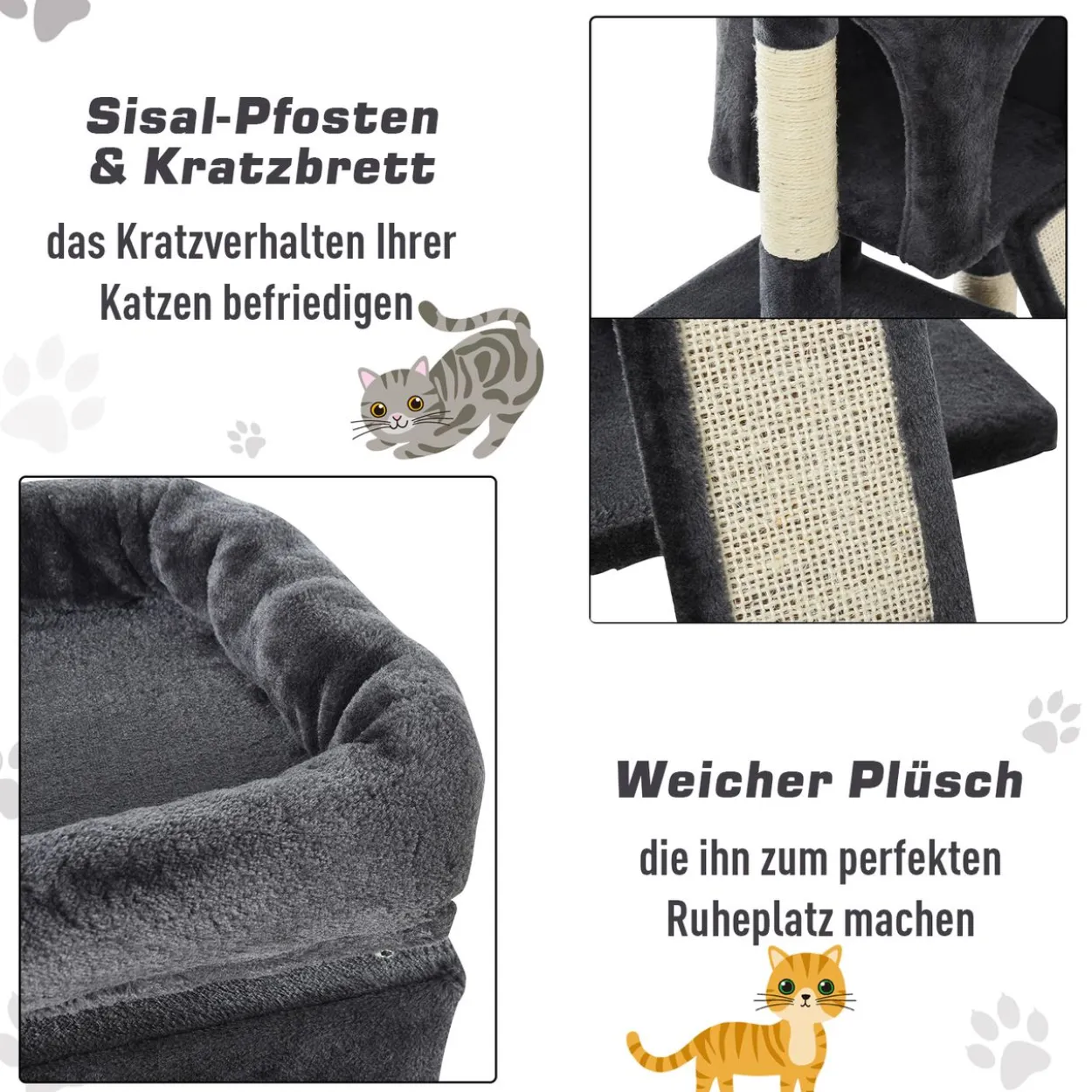 Katzenbaum Katzenkratzbaum Katzenbaum mit Sisalsäulen Dunkelgrau