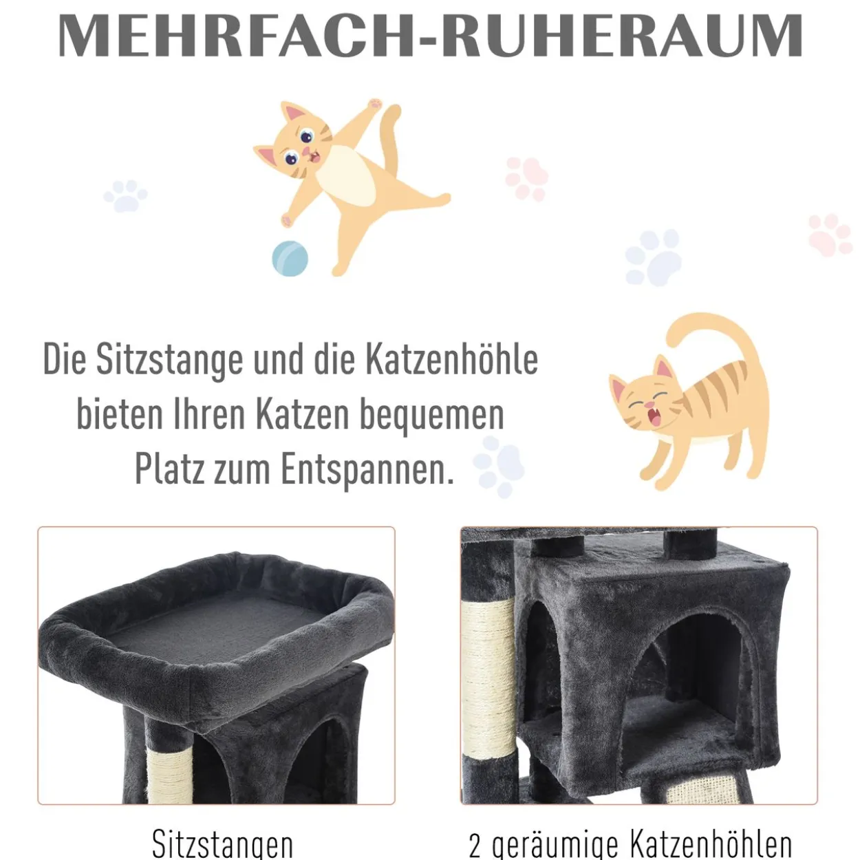 Katzenbaum Katzenkratzbaum Katzenbaum mit Sisalsäulen Dunkelgrau