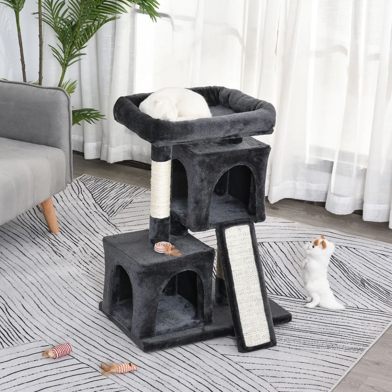 Katzenbaum Katzenkratzbaum Katzenbaum mit Sisalsäulen Dunkelgrau