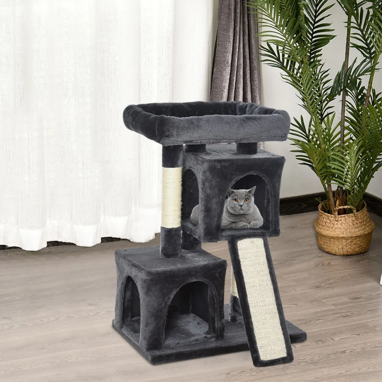 Katzenbaum Katzenkratzbaum Katzenbaum mit Sisalsäulen Dunkelgrau