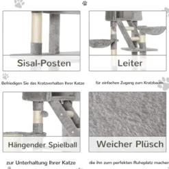 Katzenbaum Kratzbaum Kletterbaum deckenhoch verstellbar Hellgrau