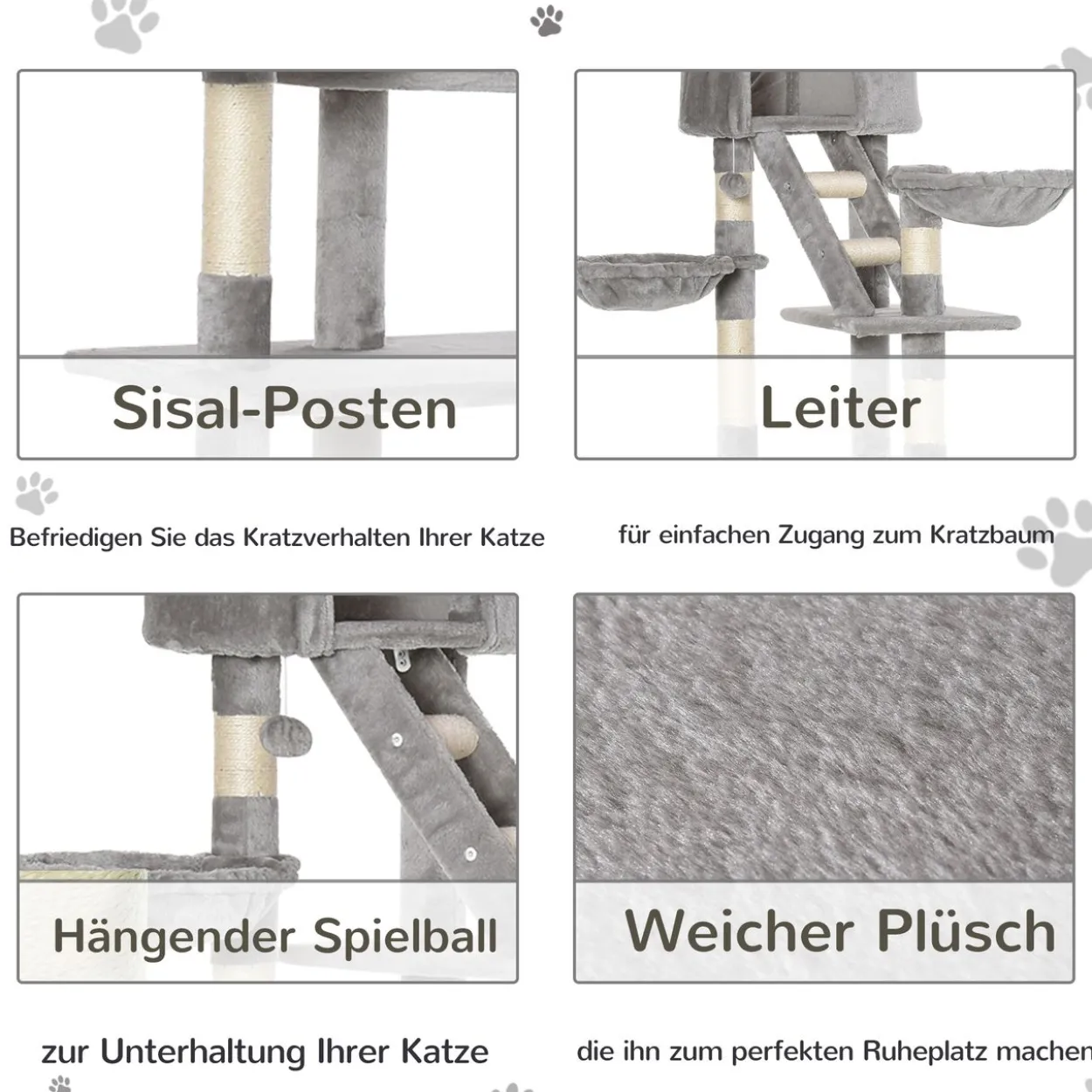 Katzenbaum Kratzbaum Kletterbaum deckenhoch verstellbar Hellgrau