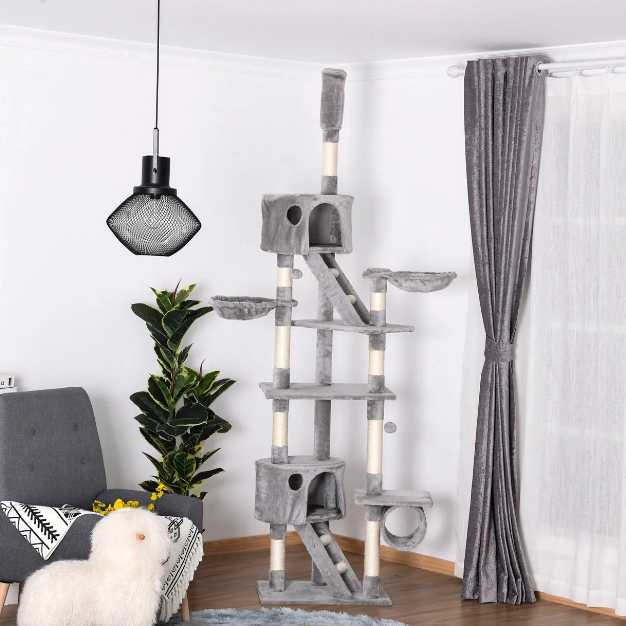 Katzenbaum Kratzbaum Kletterbaum deckenhoch verstellbar Hellgrau