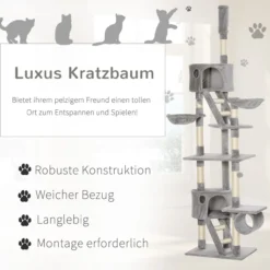 Katzenbaum Kratzbaum Kletterbaum deckenhoch verstellbar Hellgrau
