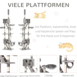 Katzenbaum Kratzbaum Kletterbaum deckenhoch verstellbar Hellgrau
