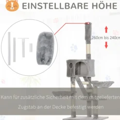 Katzenbaum Kratzbaum Kletterbaum deckenhoch verstellbar Hellgrau