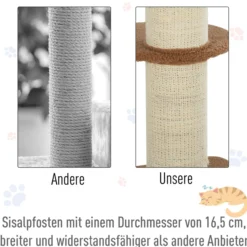 Katzenbaum Spielbaum Kratzstamm mit Plattform Sisal E1 Spanplatte Plüsch Hellbraun 45 x 45 x 91 cm