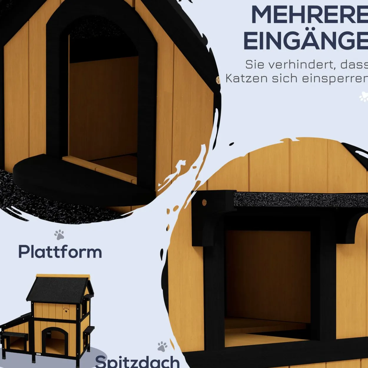 Katzenhaus aus Holz, Katzenhütte, Katzenhöhle, Kleintierhaus, Gelb