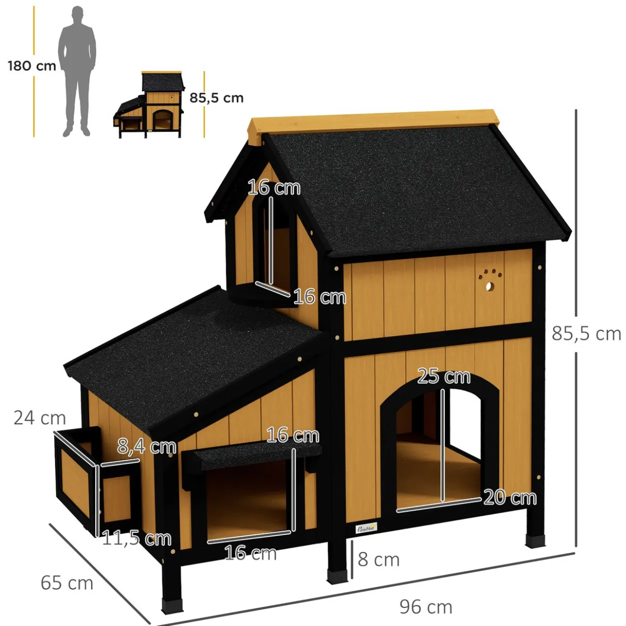 Katzenhaus aus Holz, Katzenhütte, Katzenhöhle, Kleintierhaus, Gelb