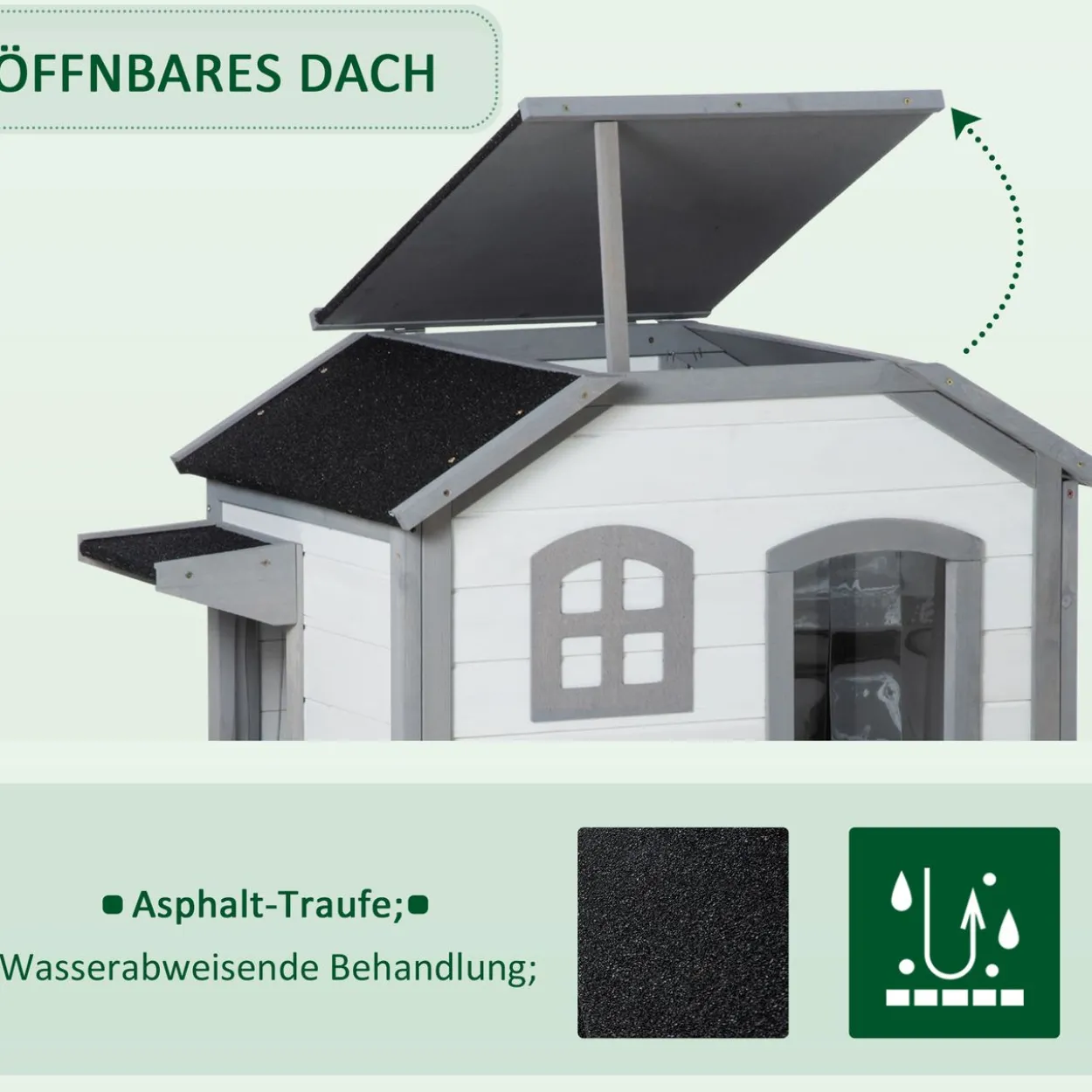 Katzenhaus Outdoor Katzenhütte 2-Etagen Katzenvilla Asphaltdach Weiß