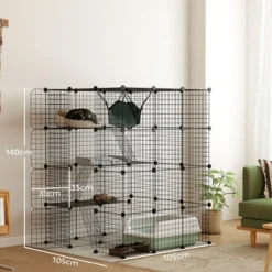 Katzenkäfig für Drinnen 4-stöckig Katzengehege mit dicht Metalldraht Hängematte