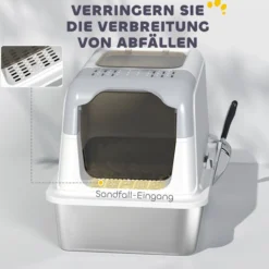 Katzenklo, Katzentoilette mit Deckel, Streuschaufel, Wanne aus Edelstahl Weiß bis 7 kg